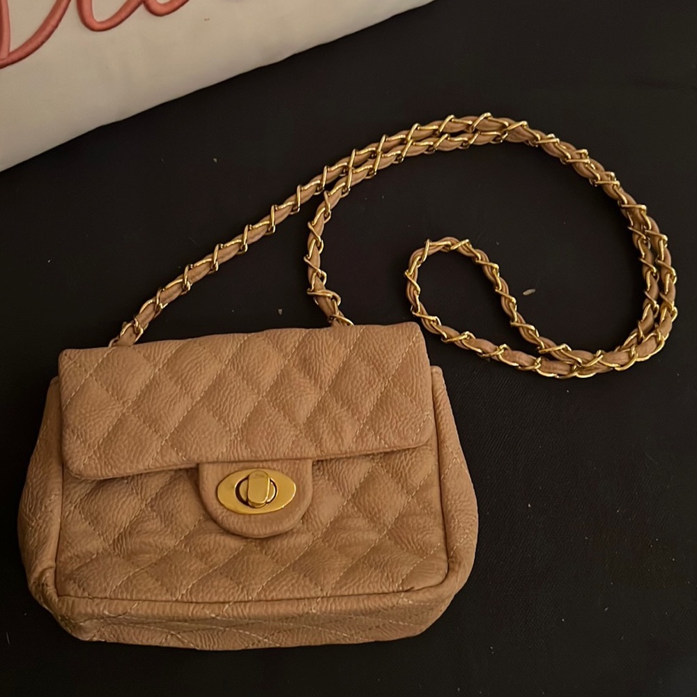 Beige Quilted Crossbody